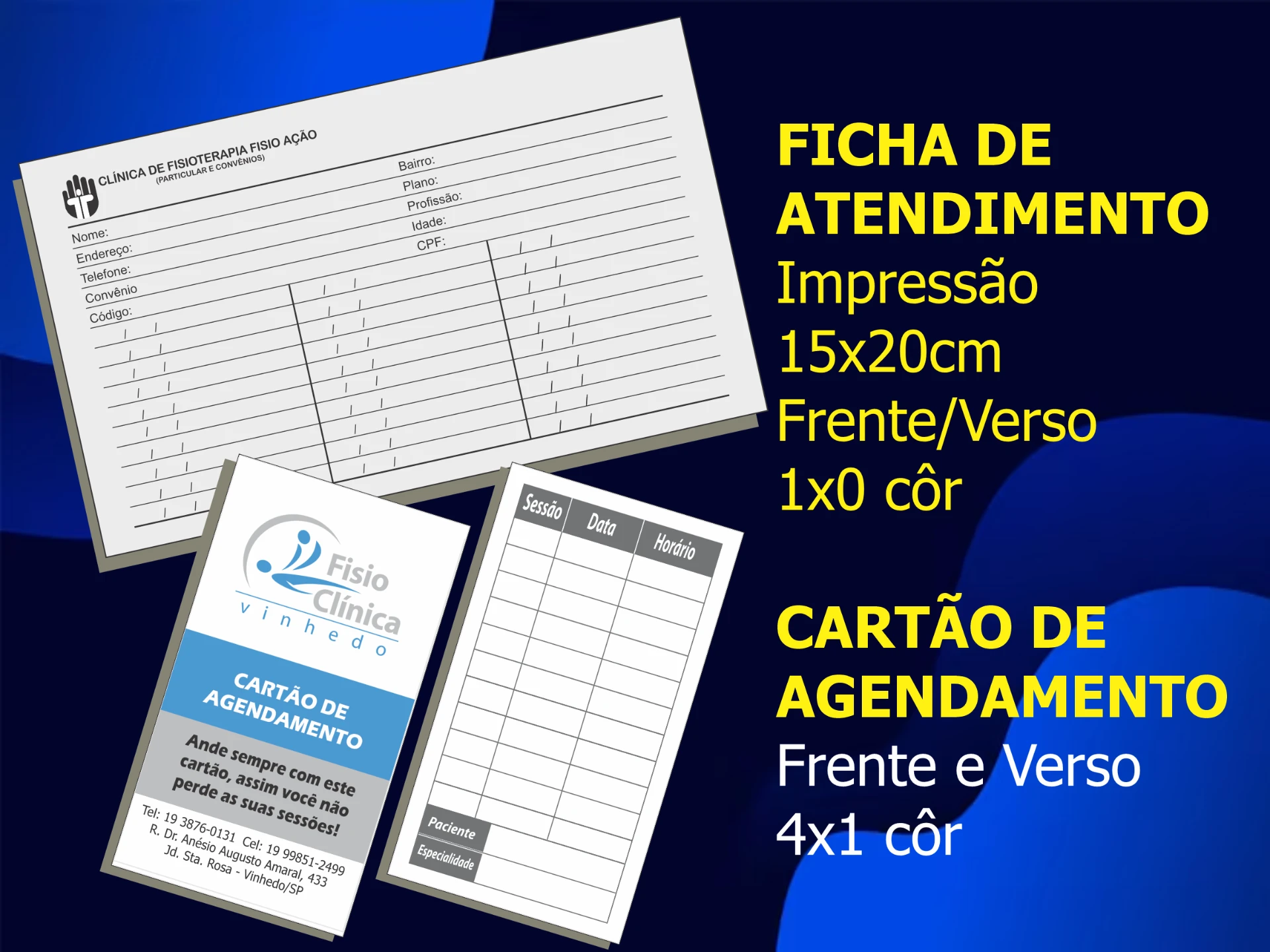 Talões e Blocos — Ficha de atendimento e cartão de agendamento